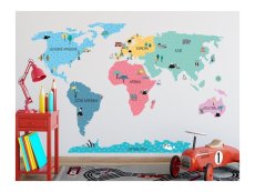 PasteloweLove Samolepka na zeď Mapa světa Barevná