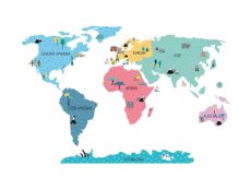 PasteloweLove Samolepka na zeď Mapa světa Barevná